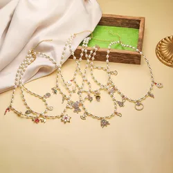 HECHENG,18K Gold-Plated Zirconia Christmas Tree Gingerbread Man Pendant Pearl Necklace Ladies Christmas Cute Sweet Jewellery