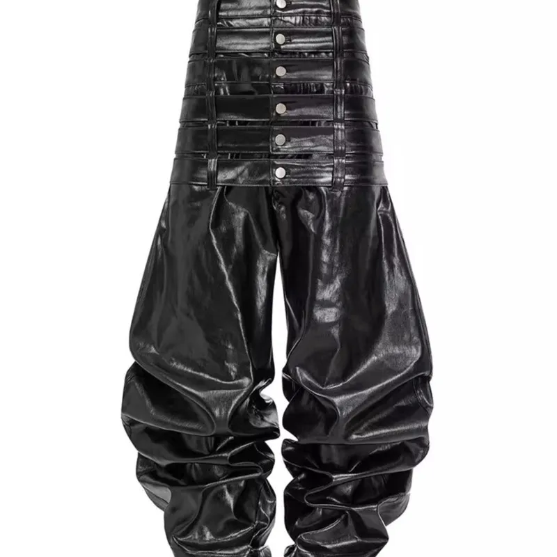 Hip Hop Punk Style Detachable Waistbands  Pants Man Woman Denim Coating Elastic Vintage Low Waist Baggy Pants