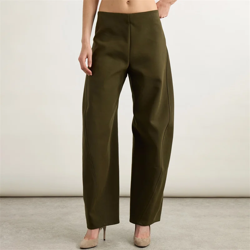 

Autumn new women's mid waist military green washed casual curved knife pants y2k high-quality fashionable casual wide leg pants