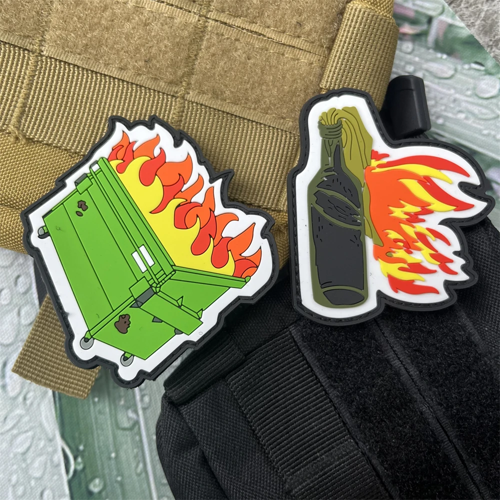 Molotov Cocktail Tactical Patches PVC Morale Hook&Loop Emblem Military Dumpster Fire Protection Badge Backpack Sticker