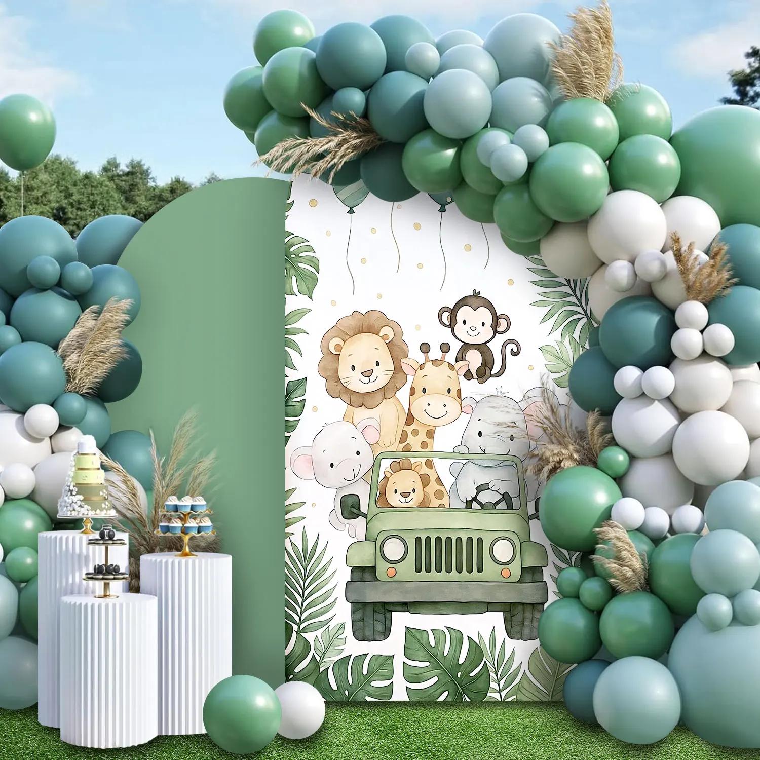 1 قطعة 6.56ft أطفال بنين حفلة عيد ميلاد قوس خلفية تغطي الغابة الحياة البرية بارك الأسد قوس قوس استحمام الطفل الطرف الديكور