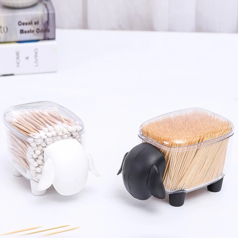 Clear Sheep Qtip Dispenser Desk Organizer for Cosmetic Pads Cotton Swabs Paper Clips Pushpins Hair Ties Dental Flossers storage