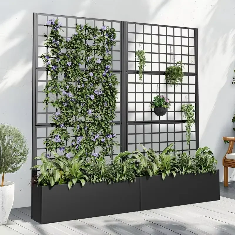 DIY Large Rectangular Garden Flower Planter Outdoor Decorative Aluminum Planter Box with Privacy Screen for Cafe Restaurant