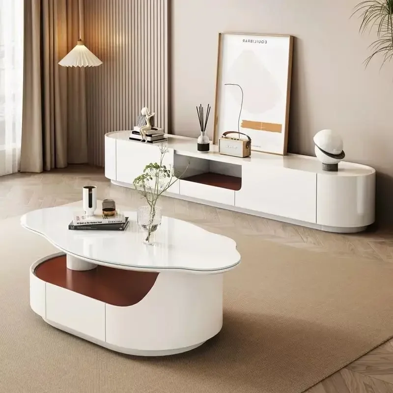 طاولة قهوة كريمية بسيطة، فاخرة خفيفة، شقة صغيرة راقية، غرفة معيشة بتصميم منزلي #5