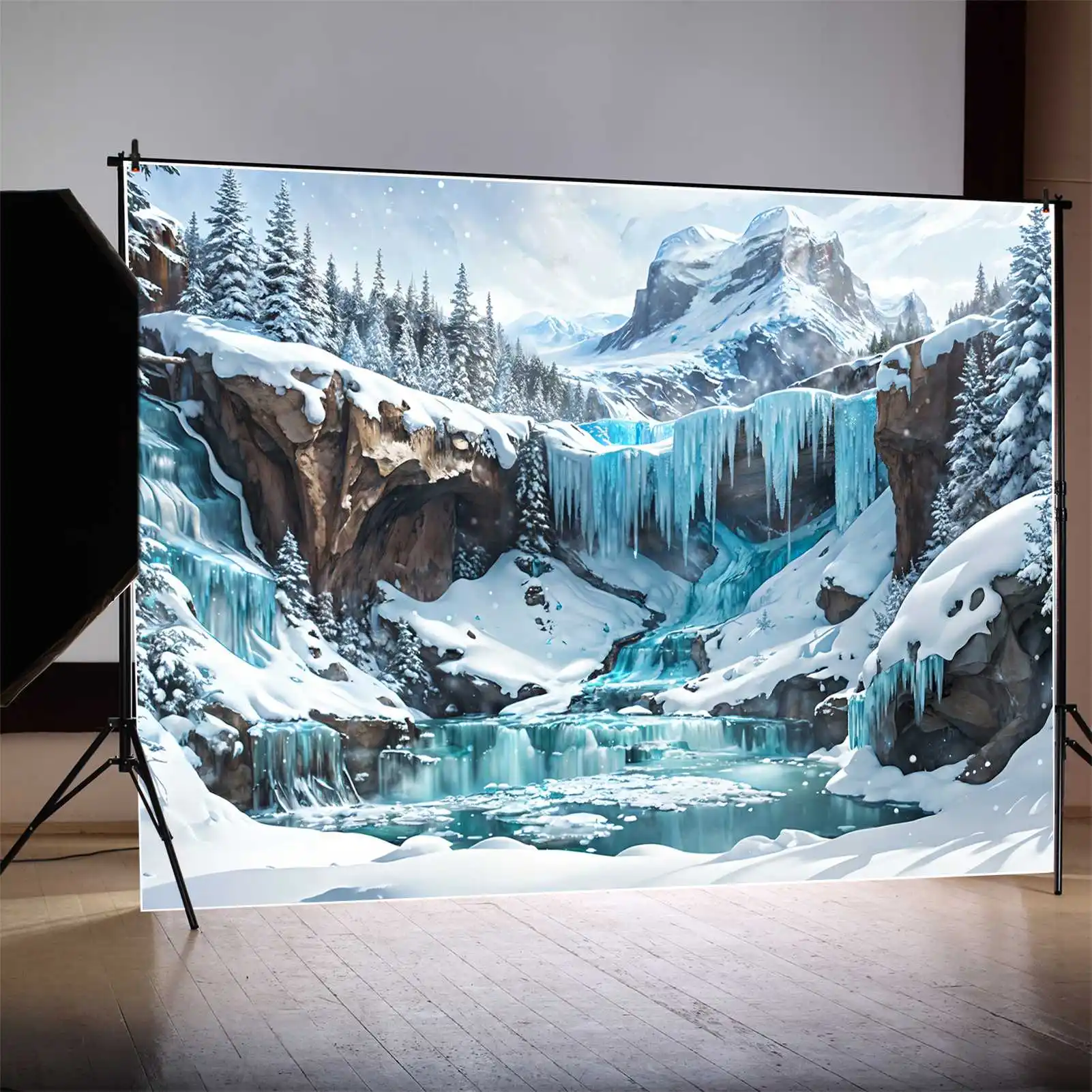 Fundos fotográficos personalizados do Photobooth para crianças, cenários, neve, floresta, gelo, cachoeira, fotografia, inverno, decoração