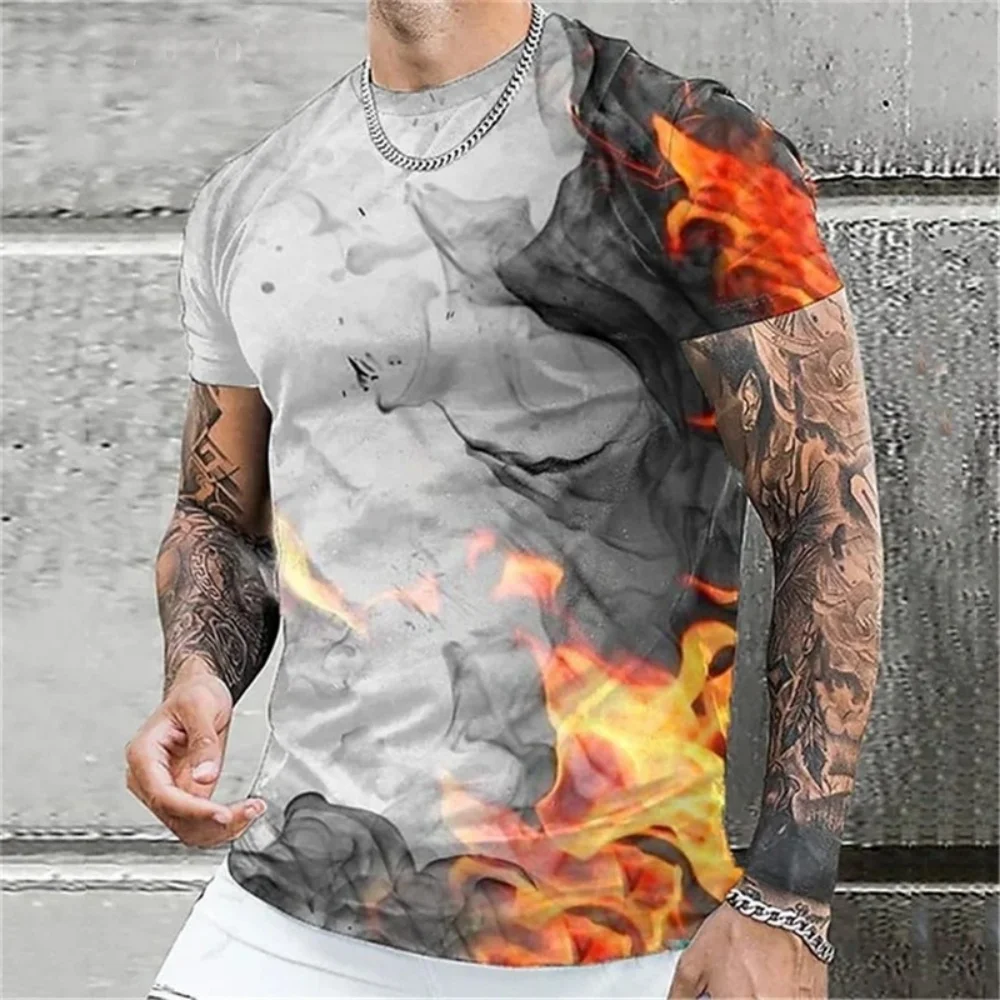 

Summer Men's T-Shirts Colorful Flame Graphic 3D Print T Shirt for Man Fashion Casual Crew Neck Tops Short Sleeve Man Clothing