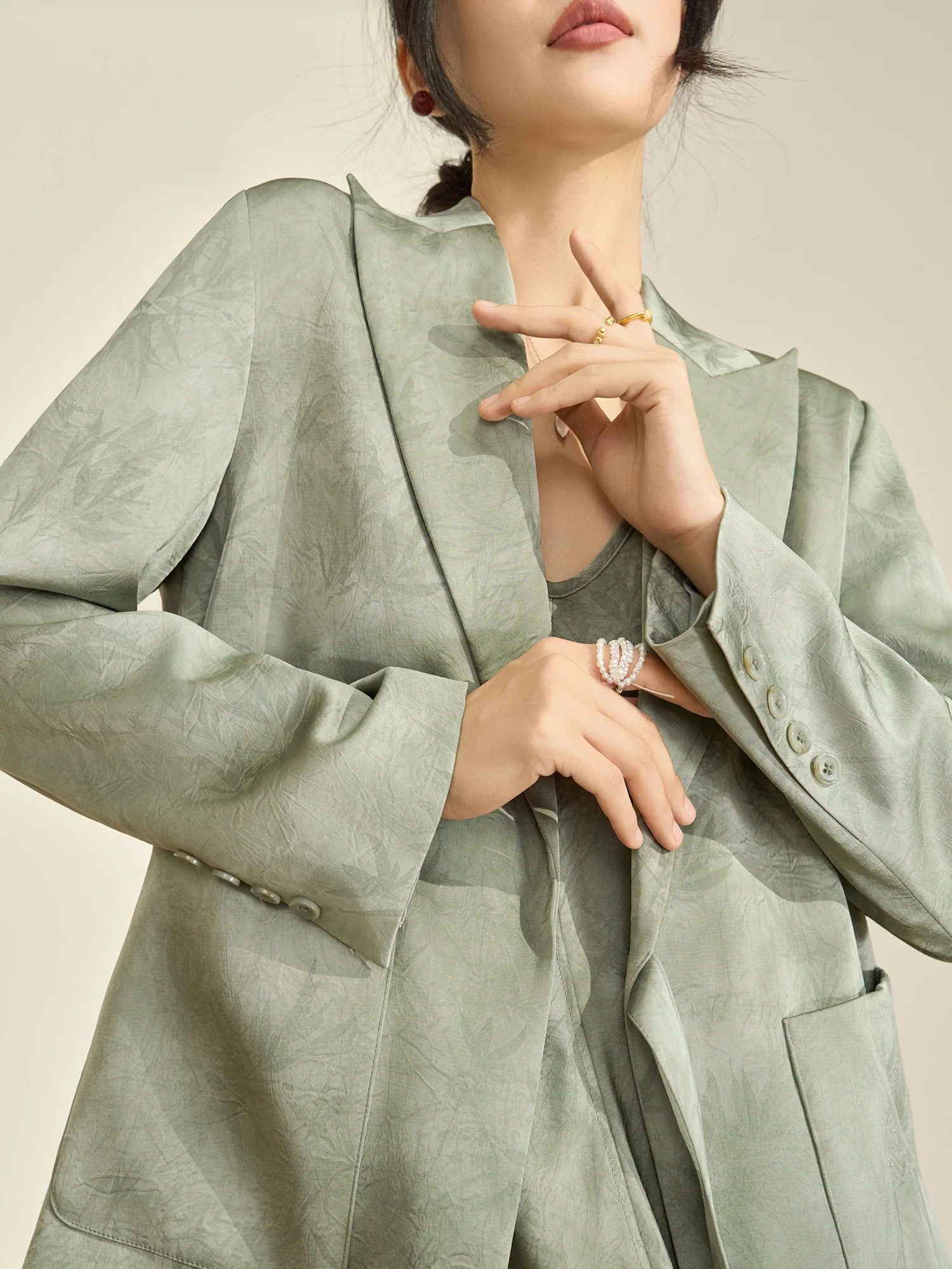 

Flowing Era Chinese Sle Printed Suit Jaet And ter Dr Set Women's Faion Spring Outfit Casual Office Wear