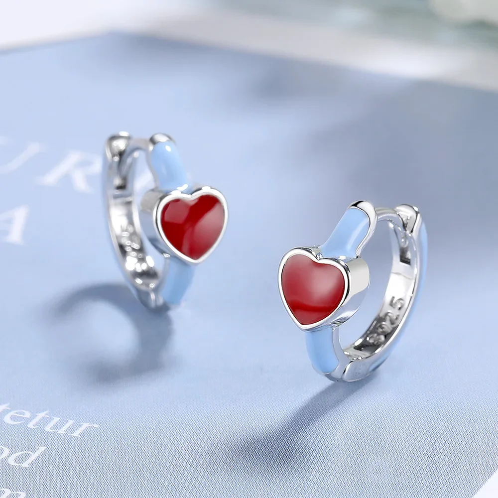 Einfache weibliche Ohrringe aus 925er-Sterlingsilber, Emaille-Tropfenöl, Liebes-Herz-Ohrringe für Frauen, modisches Statement, Hochzeit, Schmuck, Geschenk