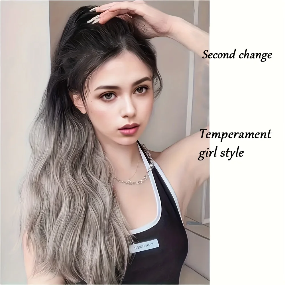 

Curly body Wavy Ponytail Synthetic hair extensions wigs Ombre Gradient Color 22inch Long ponytail Claw Clip In Hair Extensions