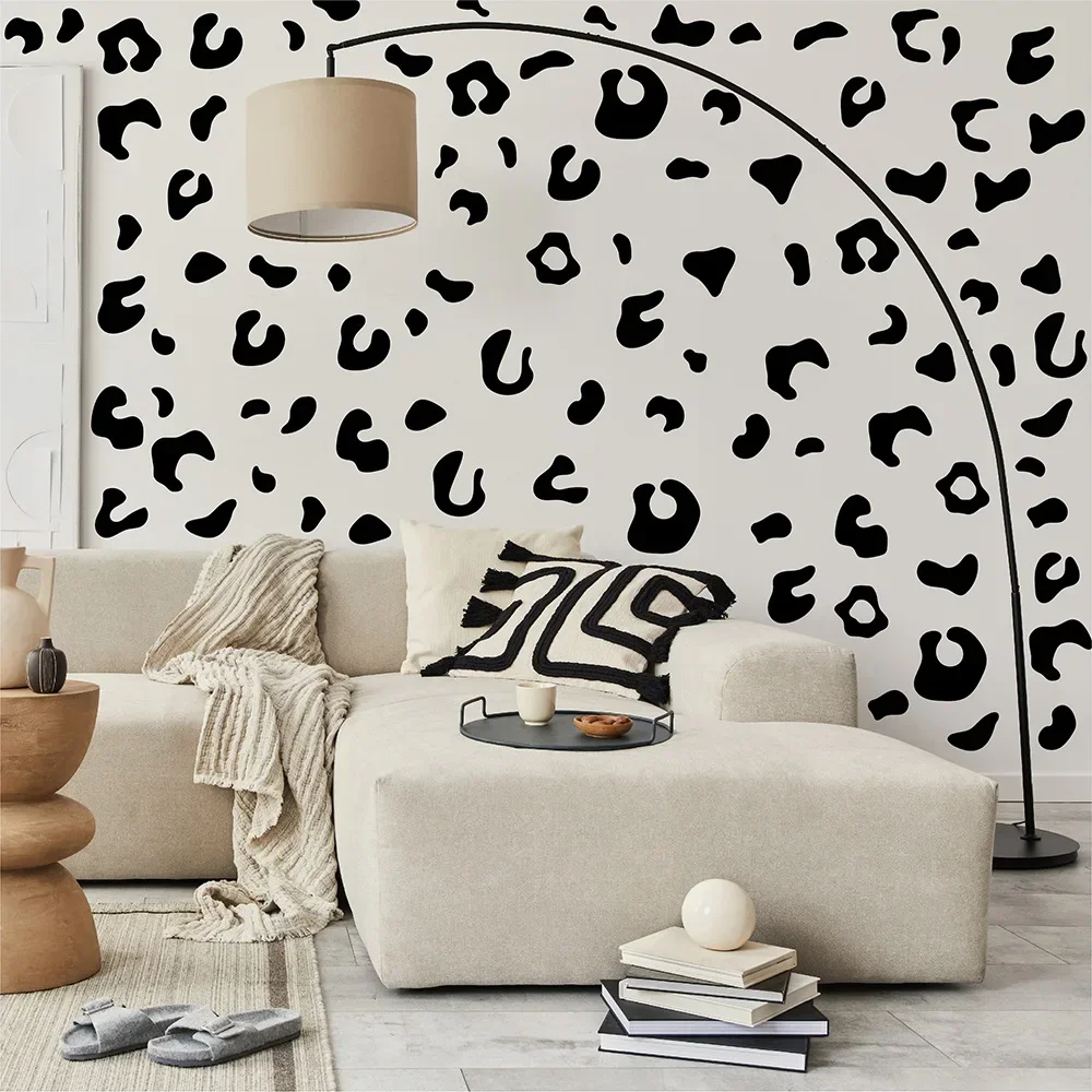 

Leopard Pattern Wall Sticker with Black Irregular Dots for Minimalist Style Home Decoration Background Wall Self Pasting