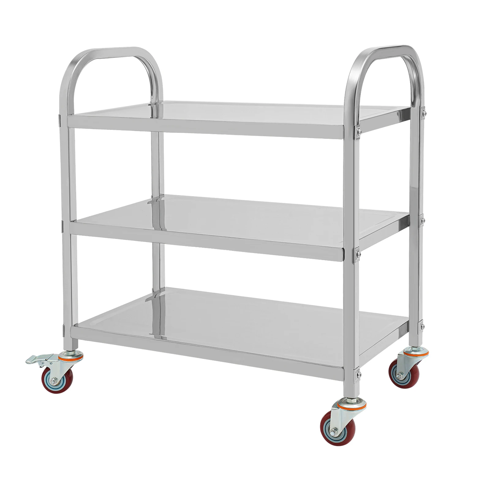 3 Tier Stainless Steel Kitchen Trolley Cart Utility Serving Storage Rolling Car Shelf 250lbs Load Capacity