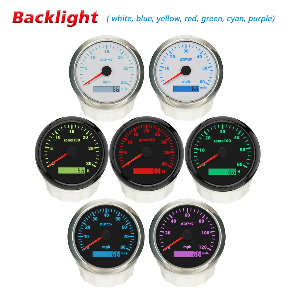 Rhaxel Gauge Set 85mm GPS Speedometer 30M 60M 80M 120M 160M with 3K 4K 6K 7K 8K RPM Tachometer 12V 24V for Ships Car Truck