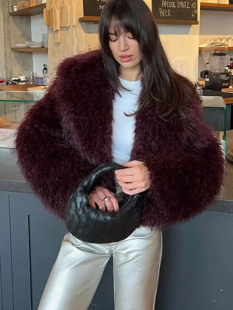 HH الشتاء النساء عادية فو الفراء التلبيب الستر موضة الصلبة المتضخم معاطف سميكة الإناث غامض الدافئة طويلة الأكمام ملابس خارجية