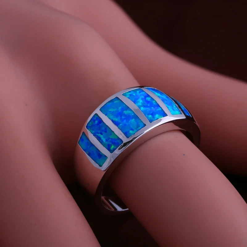 JLR044 Platinum Plated Real Synthetic Blue Fire Opal Fashion Jewelry For Women Wedding Ring