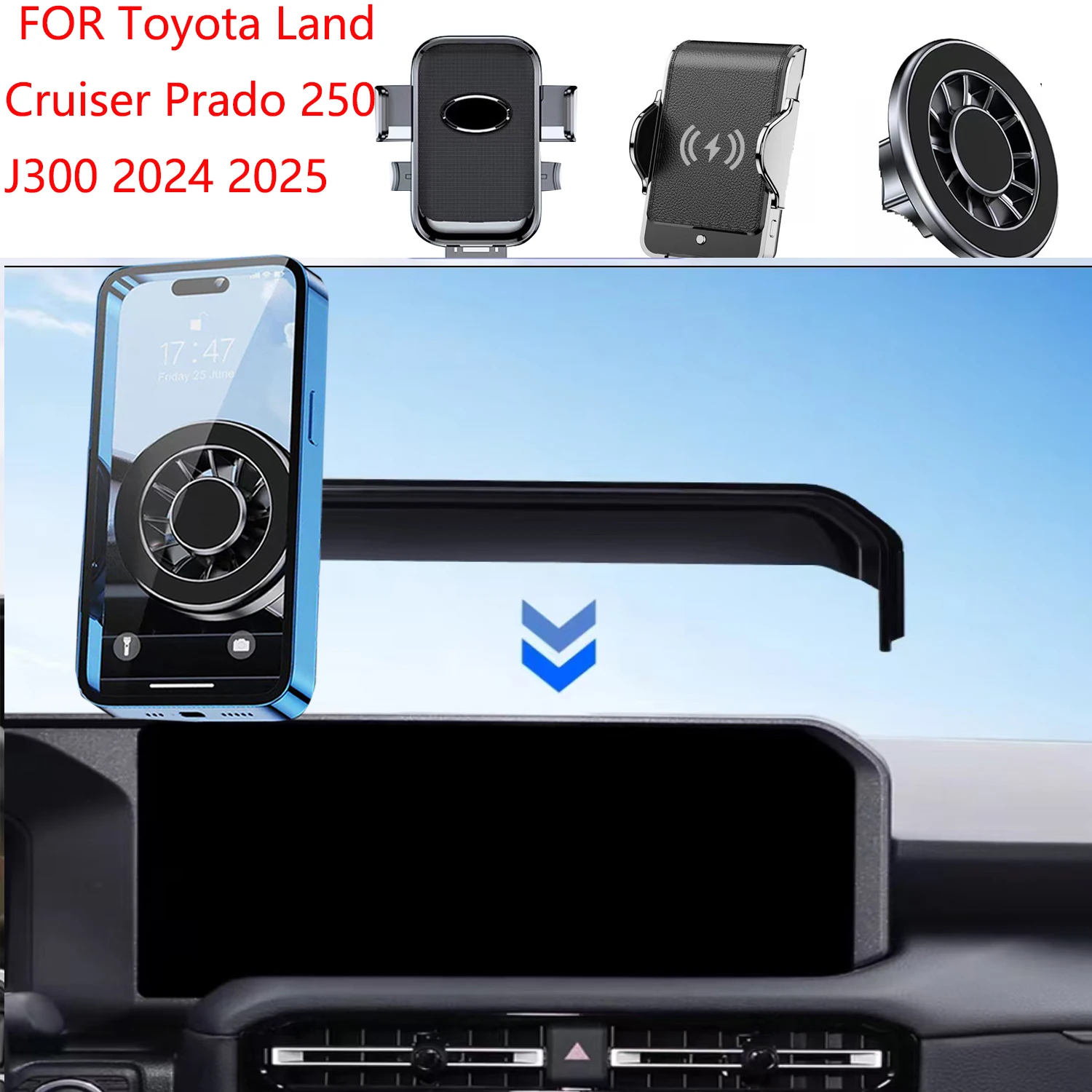 

For Toyota Land Cruiser Prado 250 J300 2024 Magnetic Car Phone Holder GPS Screen Fixed Fast Wireless Charging Mobile Phone Mount