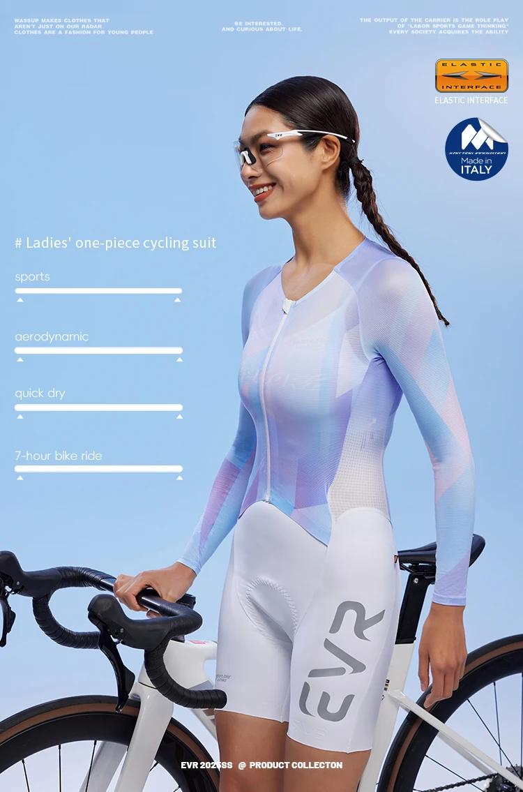 EVR Summer Pro Damen-Einteiler-Radsportanzug für Rennrad, langärmlig, kurzärmelig, Radsportanzug, Hose, Wettkampf-Radsportausrüstung – Detail 2