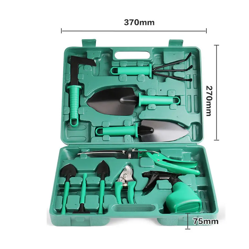 Garden Hand Tool Set 10 Piece Carbon Stainless Steel Plastic Handle with Rake Spray Bottle Trowel Gifts for Gardener with Carry