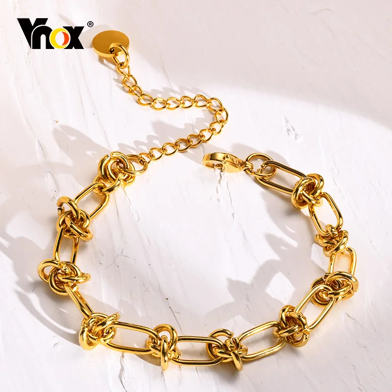 

Vnox Stylish Knotted Chain Bracelets for Men Women,Gold Color Stainless Steel Links, Casual Statement Trendy Wristband