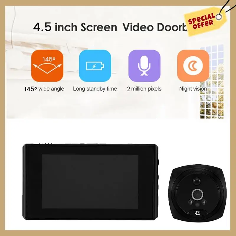 1Set PIR Door Eye Electronic Peephole Door Camera Viewer 4.5 Inch LCD Screen Digital Doorbell Silver