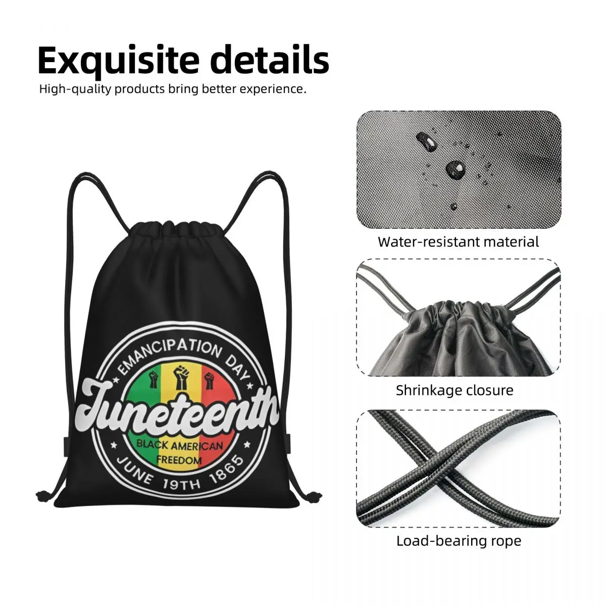 حقيبة ظهر برباط للتاريخ الأسود من Juneteenth حقيبة رياضية للصالة الرياضية الأمريكية الأفريقية 1865 حقيبة سلسلة يومية للتنزه سيرًا على الأقدام