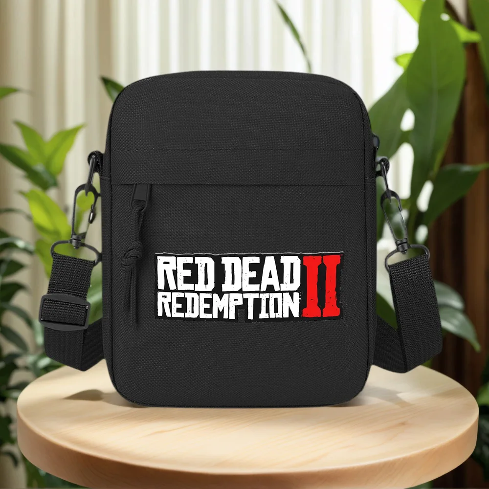 Red Dead Redemption on a black background. Men Crossbody Bag Single Shoulder Women Cartoon Anime Film Printing Design Unisex