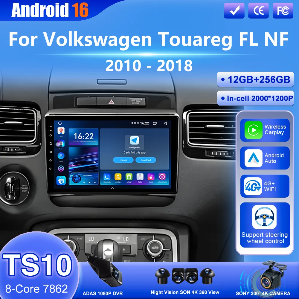 

Автомагнитола Android 16 для Volkswagen Touareg FL NF 2010-2018 с беспроводным CarPlay, мультимедиа, видео, 4G, GPS-навигацией и QLED-дисплеем