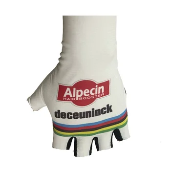 2024 ALPECIN DECEUNINCK TEAM 화이트 반손가락 사이클링 저지 장갑, MTB 도로 산악 자전거 자전거 젤 장갑, 한 쌍 