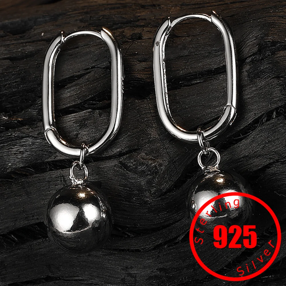 Minimalist Stamp 925 Sterling Silver Earrings Women Round Ball Detachable Ear Hoops Dangle Drop Ear Fine Jewelry Accessories