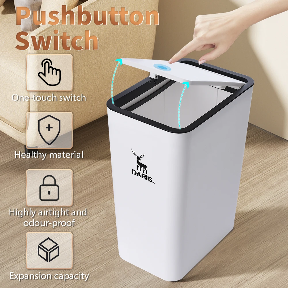 DARIS Two-piece Trash Bin For Kitchen Living Room Large Capacity Kitchen Recycling Garbage White Trash Can With Free Garbage bag