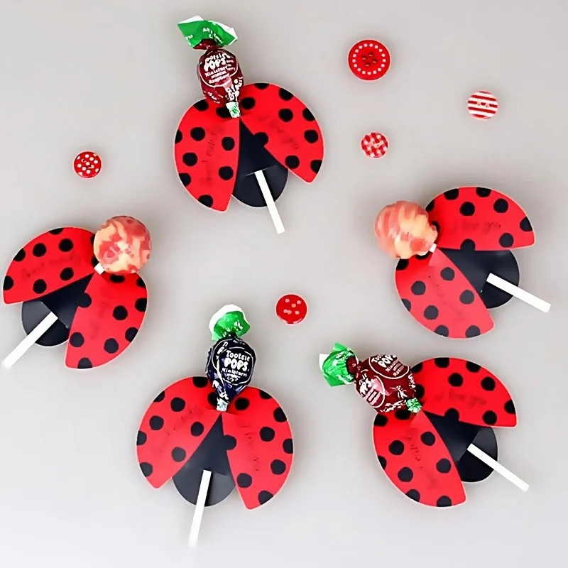 50 Stück Marienkäfer-förmige Lollipop-Karten Festliche Party-Papier-Lollipop-Karten Festival-Geschenkkarte Hochzeitsgeschenke für Gäste – Detail 3