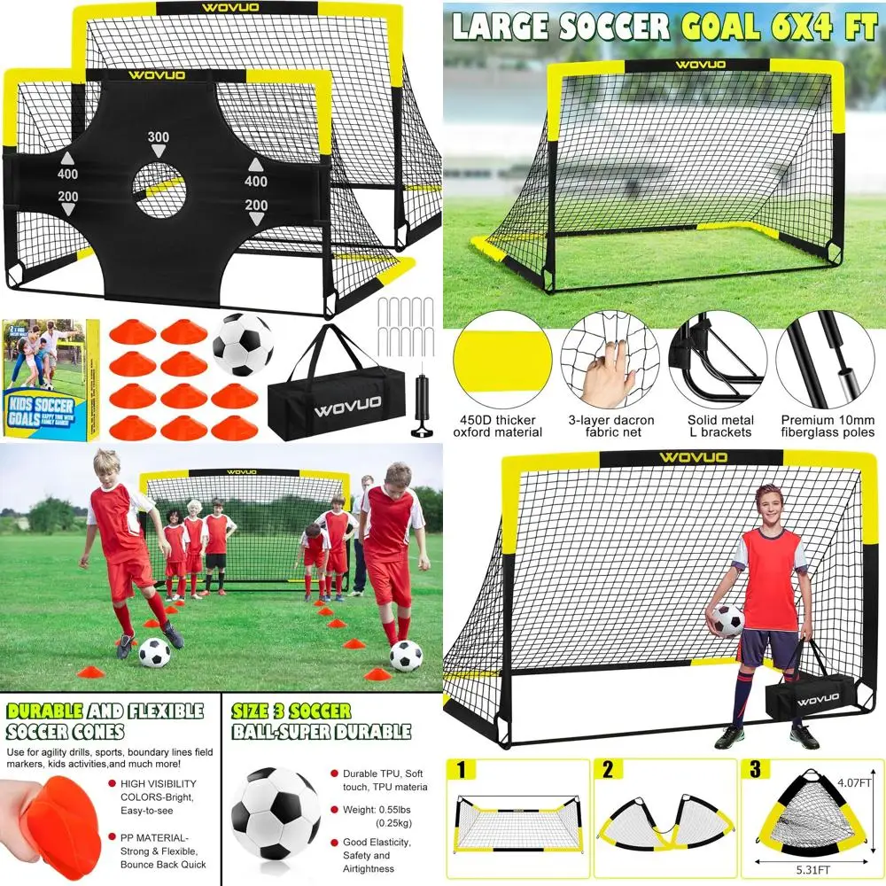 

Portable Toddler Soccer Goals Set, 6x4 ft, Suitable for Ages 3-14, with Target, Ball, Cones, and Net for Outdoor Play