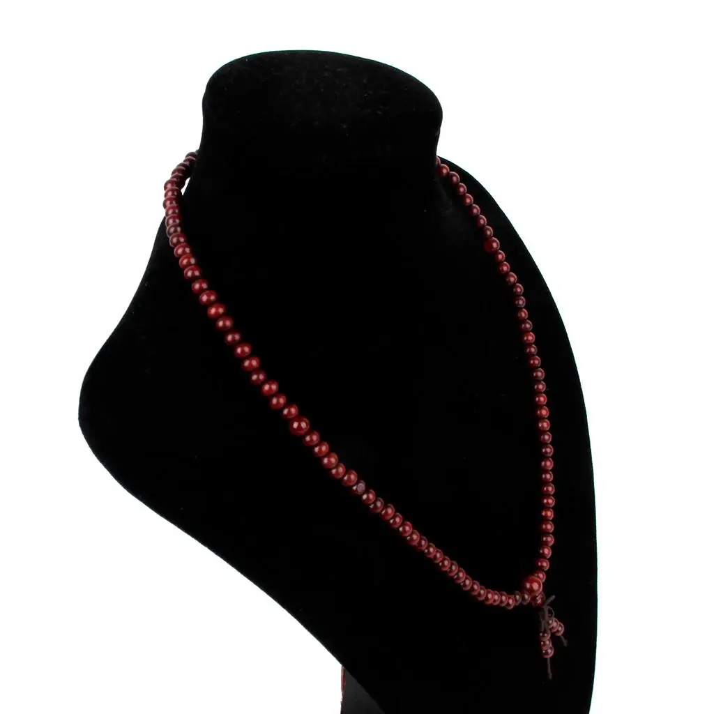 Purplish Red Buddhist Bracelet 108 Wood Beads Elastic Wristband Prayer Mala for Spiritual and Everyday Use