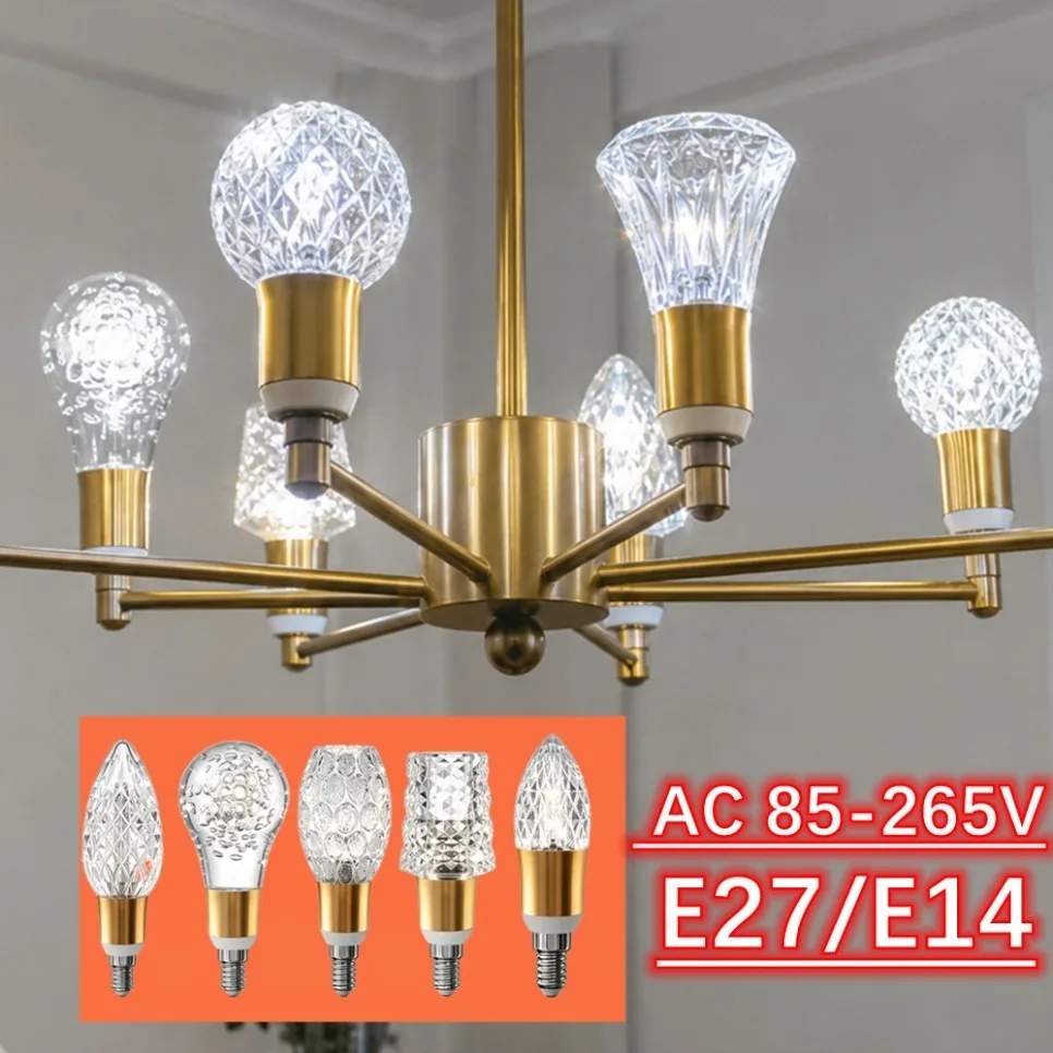Modern Acrylic Diamond-Cut E27 E14 LED Bulb Chandelier Warm White Light cold Plug-in Hanging Lamp for Living Room Decor