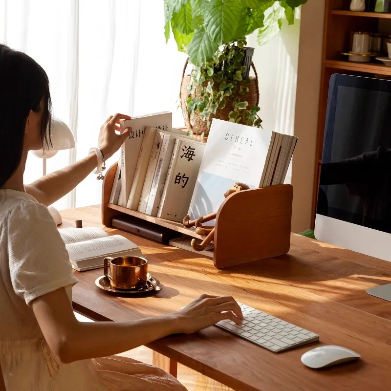 

Скандинавский настольный органайзер из массива дерева, книжная полка из орехового дерева, минималистичная офисная полка для хранения, современная подставка для учебного стола