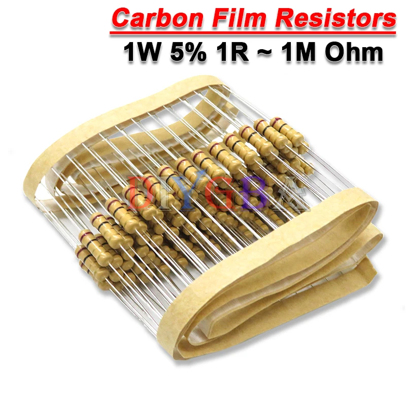 20 個 1 ワットカーボン皮膜抵抗器 2R 10R 22R 47R 100R 330R 1K 4.7K 10K 22K 47K 100K 330K 470K 1 2 10 22 47 100 330 5% 1R ~ 1M オーム