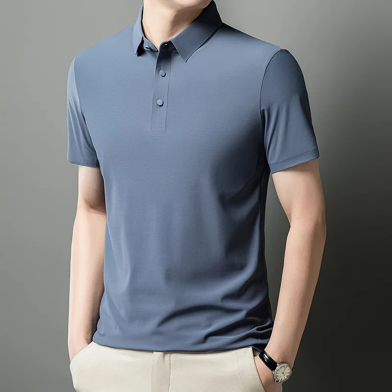 

Ice Silk Shirt Casual Short Sleeve Turn-down Collar Men's Fashion Lightweight Luxury Feel Business Casual Style