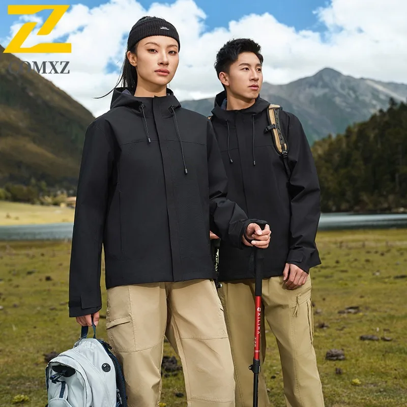 سترة COMXZ للرجال للمغامرة بتصميم مريح وبسيط للاستخدام الخارجي وسحاب متين وغطاء للرأس وخفيف الوزن ملابس خارجية للخريف