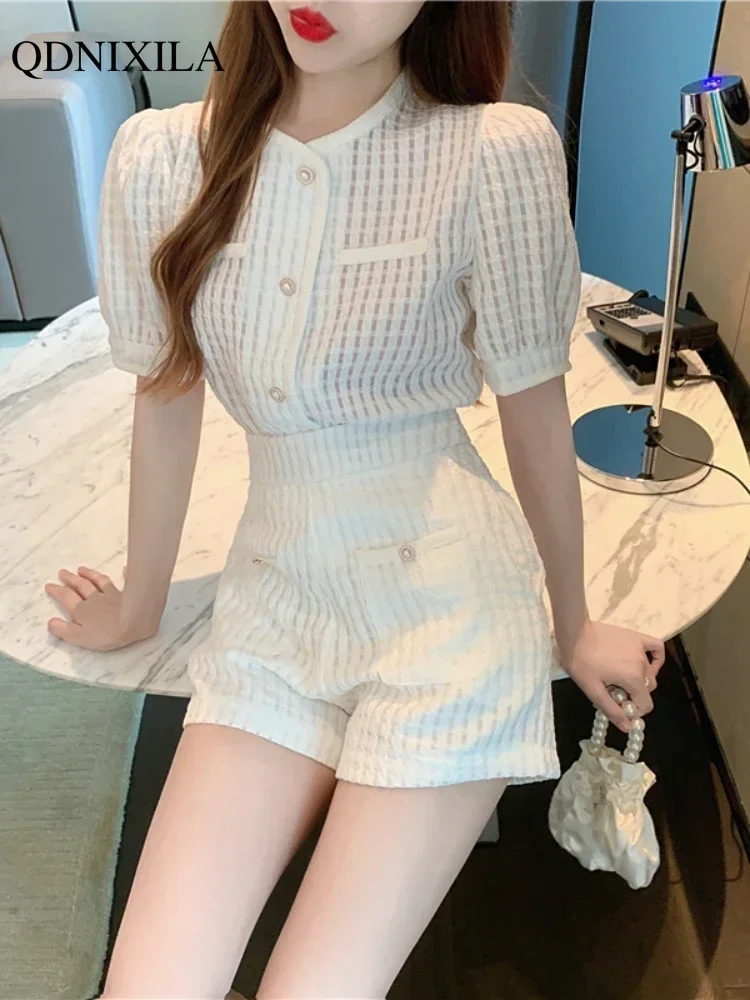 2024 Summer Korean Style Fashion Women\'s Short Sets Short Sleeve Top and Shorts 2 Piece Set Outfit Suit with Shorts for Women