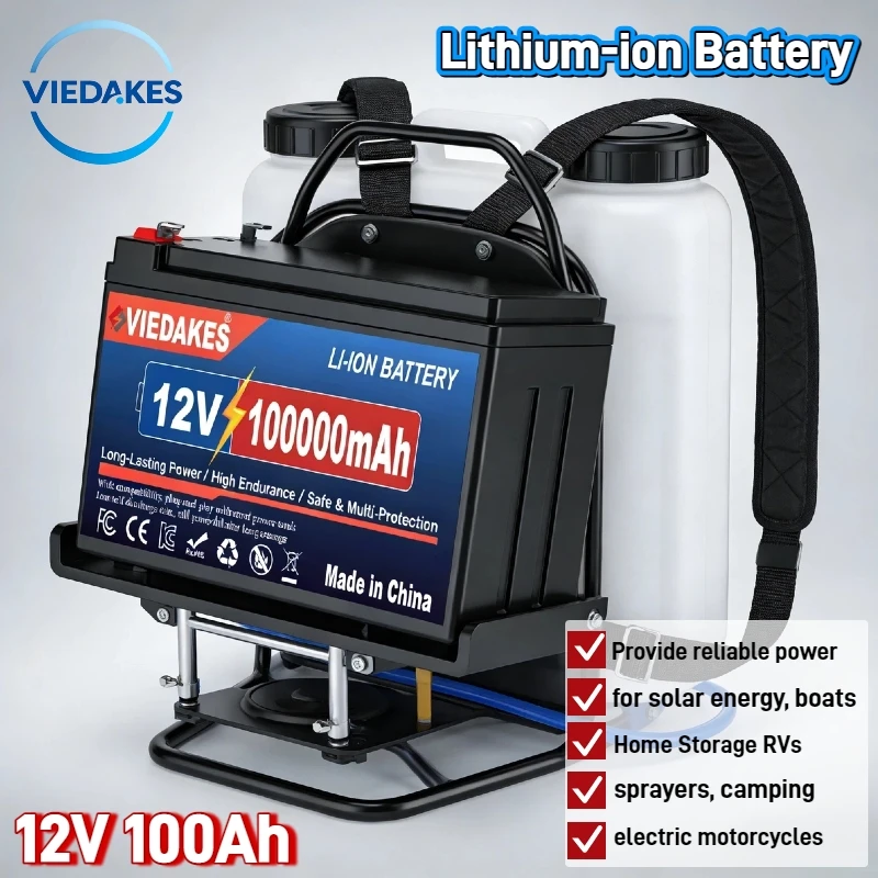 

12V LiFePO4 Battery 100Ah Rechargeable lithium ion, A+ Cells for RV, Camping, Solar, Boat, sprayers, Portable Power