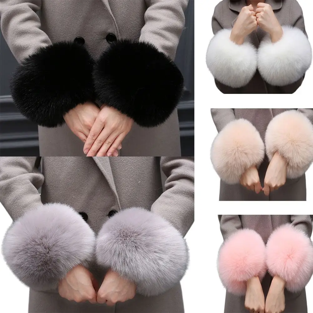 Winter Ladies Women Soft Faux Fur Plush Cuff Oversleeve Windproof Gloves Hand Wrist Warmer Cuff Clothing Accesories