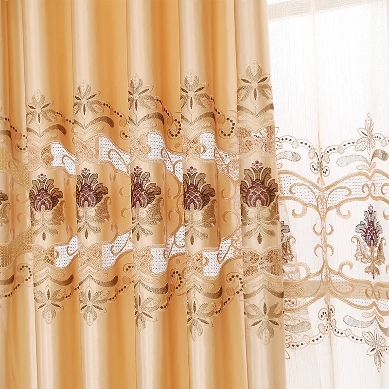 European Luxury Imitation Silk Water-soluble Embroidered Window Screen Blackout Curtain