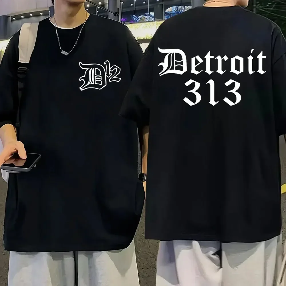 Camiseta D12 Band Rapper Eminem Detroit Michigan 313 Camiseta estampada hombres mujeres moda Casual camisetas de algodón Tops