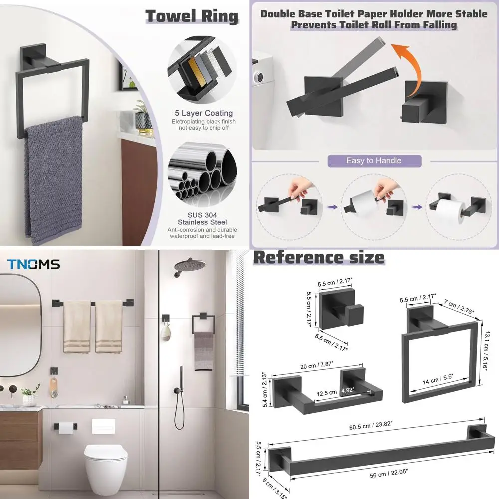 

Набор из 5 предметов для ванной комнаты, матовый черный, 23,6 см, настенный держатель для полотенец из нержавеющей стали, аксессуары