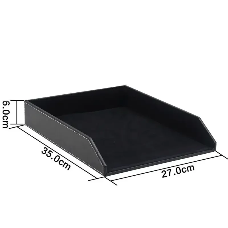 Business Single Layer File Tray PU Leather Desk Sundry Container Holder Office Documents Storage Plate Stationery CUSTOMIZE LOGO