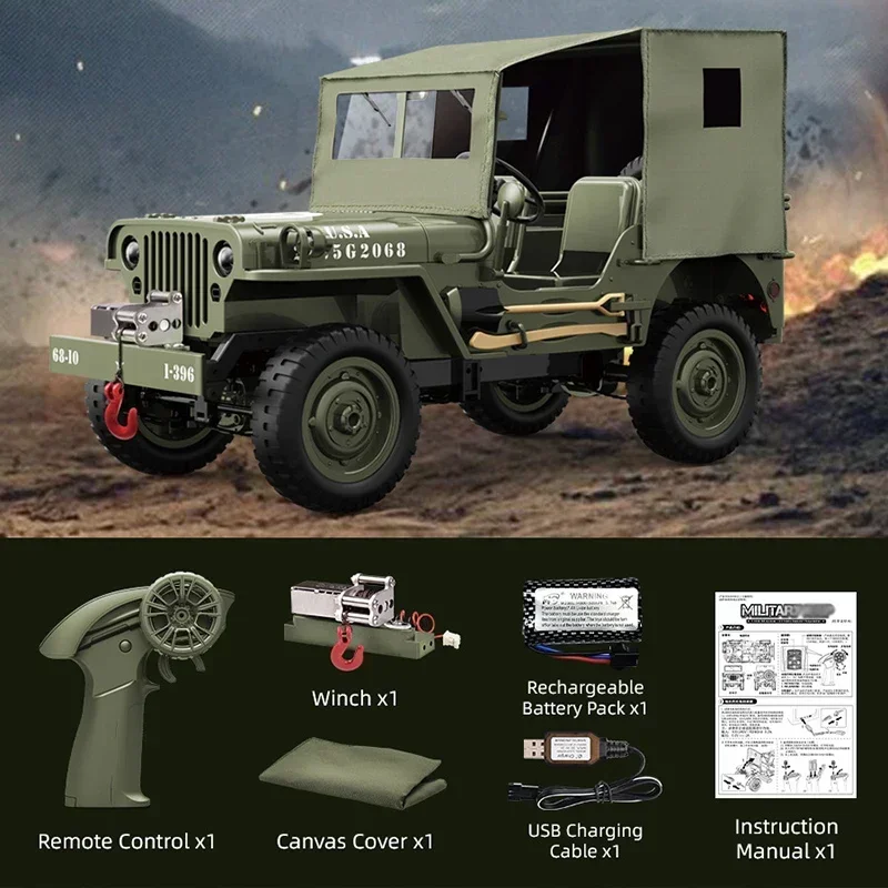 JJRC C8815 Rc Car 1941 JEEP WILLYS 2.4g 4wd RTR Crawler Climbing Scale Military Truck Offroad Vehicle Adult Toy Gift for Kids