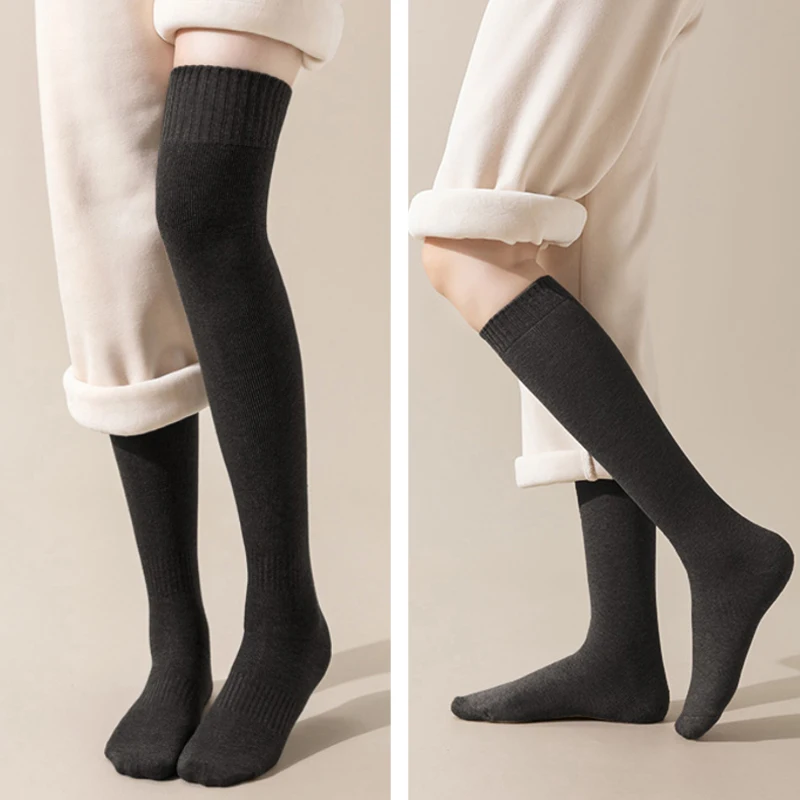 2-Paar-Sets für den Winter, dicke wärmende Strümpfe für Damen, gestrickte Baumwolle, Thermo-Overknee-Socken, lässig, einfarbig, lange Kniestrümpfe