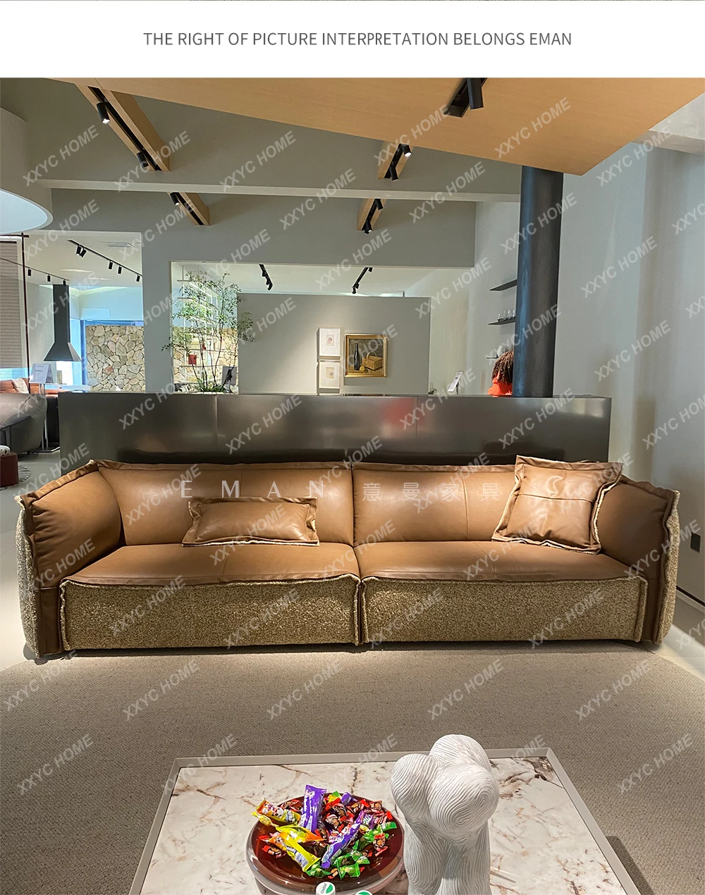 

A New first-layer cowhide straight-row leather sofa minimalist designer living room combination down leather sofa