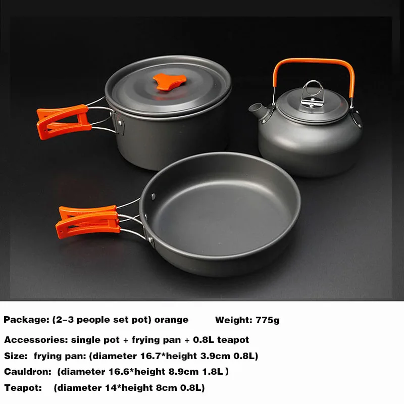 

Camping Cookware Set Outdoor Aluminum Cooking kit Water Kettle Pan Pot Travelling Hiking Picnic Pots Pans Tableware Equipment