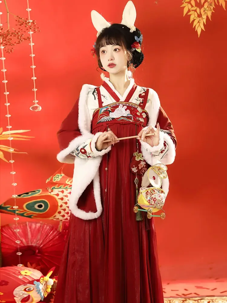 Hanfu Women's Chinese Traditional Costumes Daily Chest Length Suspended Dress Shawl Autumn And Winter Style Dress