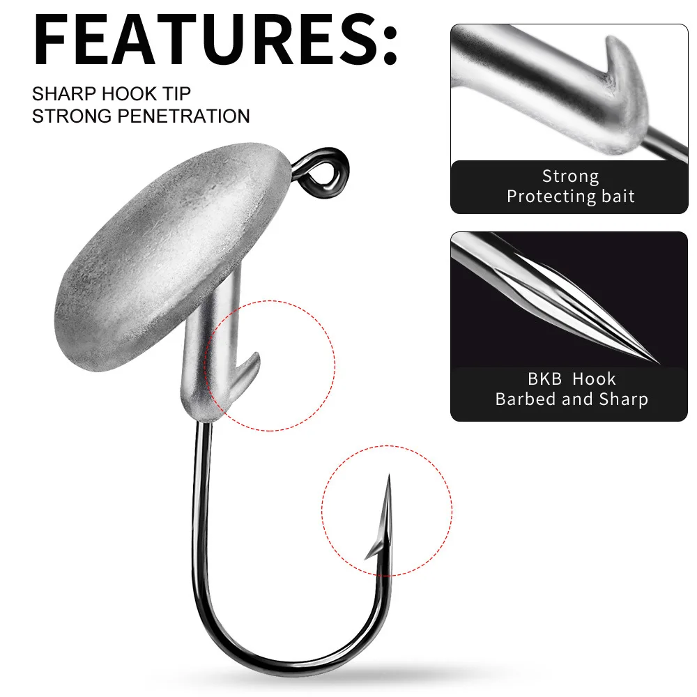 

50 Pack Weedless Mushroom Jig Head Hook, Sharp BKB Blood Groove Barbed Hook, Anti-hanging Soft Worm Lure Bass Fishing Tackle